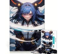 Puzzle da 1000 pezzi con ragazza anime dai capelli blu,gioco creativo con componenti robusti e ben definiti,ideale da portare in viaggio,gioco per allenare la mente (38x26cm)