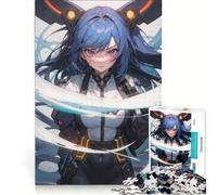 Puzzle da 1000 pezzi con ragazza anime dai capelli blu, gioco rompicapo, sfida impegnativa, ideale come regalo per tutta la famiglia 38x26cm