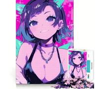 Puzzle da 1000 pezzi con ragazza anime dai capelli blu per adolescenti,stimolante per la mente,divertimento senza spazi vuoti,incastro perfetto,piacevole svago per rilassarsi in casa (38x26cm)
