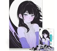 Puzzle da 1000 pezzi con ragazza anime dai capelli neri,gioco di abilità mentale,incastro stabile,parti che non si spostano,passatempo divertente per i lunghi weekend (50x75cm)