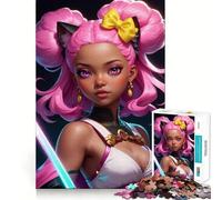 Puzzle da 1000 pezzi con ragazza anime dai capelli rosa e katana per adolescenti,divertente da giocare,con incastri precisi e senza spazi vuoti,ideale per il divertimento in famiglia (38x52cm)