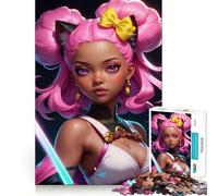 Puzzle da 1000 pezzi con ragazza anime dai capelli rosa e katana per adulti,gioco di memoria e allenamento per la mente,taglio preciso,finitura di alta qualità,un modo coinvolgente per passare