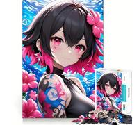 Puzzle da 1000 pezzi con ragazza anime dai capelli rosa e tatuaggi,gioco di concentrazione mentale,design a incastro preciso,sfida interattiva per il cervello per la casa (38x26cm)