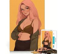 Puzzle da 1000 pezzi con ragazza anime dai capelli rosa, ideale per adolescenti, gioco di logica e rilassamento, con bordi sottili e dettagli da collezione (38x52cm)