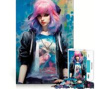 Puzzle da 1000 pezzi con ragazza anime dai capelli rosa,ideale per adolescenti,gioco di memoria e logica,con incastro e pezzi che non si staccano,perfetto da portare in viaggio Gioco,idea regalo