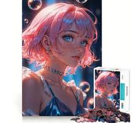 Puzzle da 1000 pezzi con ragazza anime dai capelli rosa,ideale per adolescenti,gioco di memoria e logica,con incastro e pezzi che non si staccano,perfetto da portare in viaggio,ideale come regalo