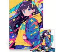Puzzle da 1000 pezzi con ragazza anime dai colori neon,gioco di costruzione che mette alla prova la concentrazione,facile da assemblare,sicuro e divertente per le vacanze al chiuso (50x75cm)