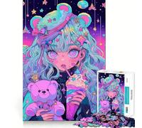 Puzzle da 1000 pezzi con ragazza anime dai colori pastello e orsacchiotto, ideale per adulti e ragazzi, un rompicapo rilassante, un'attività artistica da assemblare e un regalo speciale (38x26cm)