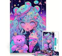 Puzzle da 1000 pezzi con ragazza anime dai colori pastello e orsacchiotto, ideale per adulti Gioco di logica e abilità, antistress, con taglio preciso e design elegante (38x52cm)