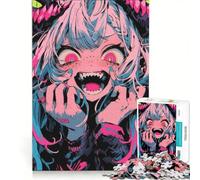 Puzzle da 1000 pezzi con ragazza anime dai denti aguzzi, giocattolo fai-da-te, rilassante e stimolante per la mente, compleanno e Natale 50x75cm