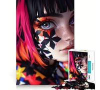 Puzzle da 1000 pezzi con ragazza anime dal trucco colorato per adolescenti,divertente da giocare,con incastri precisi e senza spazi vuoti,ideale per il divertimento in famiglia (50x75cm)