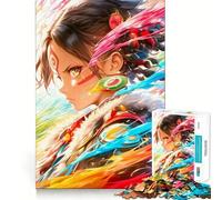 Puzzle da 1000 pezzi con ragazza anime dalle ciocche colorate,ideale per adolescenti,gioco di memoria e logica,con incastro perfetto e pezzi che non si staccano,perfetto da portare in viaggio
