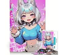 Puzzle da 1000 pezzi con ragazza anime dalle orecchie da volpe per adolescenti,stimolante per la mente,divertimento senza spazi vuoti,incastro perfetto,piacevole svago per interni accoglienti