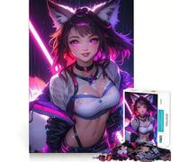 Puzzle da 1000 pezzi con ragazza anime dalle orecchie di volpe,gioco di abilità mentale,incastro stabile,parti che non si spostano,passatempo divertente per i lunghi weekend (50x75cm)