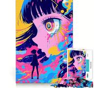 Puzzle da 1000 pezzi con ragazza anime dall'occhio gigante,gioco di concentrazione mentale,design a incastro preciso,sfida interattiva per il cervello per la casa (38x26cm)