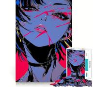 Puzzle da 1000 pezzi con ragazza anime dipinta di rosa e blu,gioco di concentrazione,tecnica di taglio professionale,hobby affascinante per i momenti di svago (38x52cm)