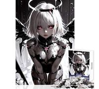 Puzzle da 1000 pezzi con ragazza anime e ali d'angelo oscure decorazione per la casa giocattoli ottimo regalo giochi educativi con poster abbinato e foglio di quiz dimensioni 38x26cm
