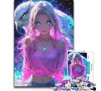 Puzzle da 1000 pezzi con ragazza anime e aquila, decorazioni per la casa, regali di Babbo Natale segreto per 14+ anni, gioco di puzzle offerto, 38x26cm