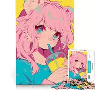 Puzzle da 1000 pezzi con ragazza anime e bevanda per adolescenti,ideale per stimolare la mente,creare attività creative di alta precisione e rilassanti (38x52cm)