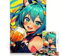 Puzzle da 1000 pezzi con ragazza anime e boccale di birra, ideale per adolescenti, con un'ottima memoria e un piacevole momento di relax Taglio uniforme Regalo di Natale perfetto (38x52cm)