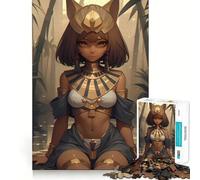 Puzzle da 1000 pezzi con ragazza anime e copricapo da gatto egizio,gioco creativo per lo sviluppo delle capacità motorie,componenti robusti e ben definiti,ideale da portare in viaggio,gioco per
