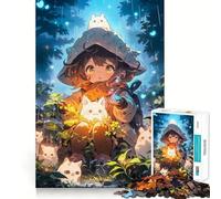 Puzzle da 1000 pezzi con ragazza anime e creature della foresta,gioco di abilità mentale,incastro stabile,parti che non si spostano,passatempo divertente per i lunghi weekend (50x75cm)