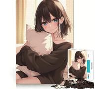 Puzzle da 1000 pezzi con ragazza anime e cuscino,gioco di abilità mentale,incastro stabile,parti che non si spostano,passatempo divertente per i lunghi weekend (50x75cm)