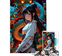 Puzzle da 1000 pezzi con ragazza anime e draghi gioco rompicapo per adulti ideale per passare il tempo durante le vacanze o il Natale (dimensioni 50x75cm)