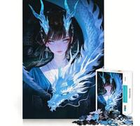 Puzzle da 1000 pezzi con ragazza anime e drago blu per adolescenti,gioco stimolante per la mente,montaggio sicuro e stabile,divertimento assicurato per tutta la famiglia (50x75cm)