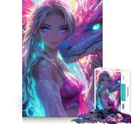 Puzzle da 1000 pezzi con ragazza anime e drago,divertente per allenare la mente,con incastri precisi e senza spazi vuoti,ideale per momenti di condivisione con i propri cari (50x75cm)