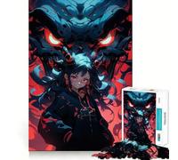 Puzzle da 1000 pezzi con ragazza anime e drago,gioco di concentrazione mentale,tagli di precisione,bordi lisci,attività rilassante per serate tranquille (38x26cm)
