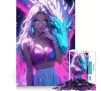 Puzzle da 1000 pezzi con ragazza anime e drago,gioco di concentrazione,tecnica di taglio professionale,hobby affascinante per i momenti di svago (50x75cm)