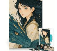 Puzzle da 1000 pezzi con ragazza anime e drago,ideale per adulti,un divertente gioco mentale con tecnologia di taglio laser avanzata e un'ottima sfida per ingannare il tempo (50x75cm)