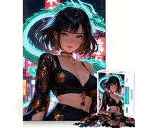 Puzzle da 1000 pezzi con ragazza anime e drago in un paesaggio urbano,divertente per allenare la mente,con incastri precisi e senza spazi vuoti,ideale per momenti di condivisione con i propri cari