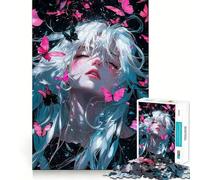 Puzzle da 1000 pezzi con ragazza anime e farfalle,ideale per adolescenti,gioco di memoria e logica,con incastro perfetto e pezzi che non si staccano,perfetto da portare in viaggio (50x75cm)