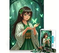 Puzzle da 1000 pezzi con ragazza anime e farfalle nella foresta Divertimento e concentrazione garantiti Taglio laser per un incastro perfetto Attività ideale per stare insieme ai propri cari (38x26cm)