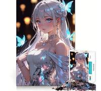 Puzzle da 1000 pezzi con ragazza anime e farfalle per adolescenti,divertente da giocare,ad incastro perfetto,senza spazi vuoti,ideale per una serata in famiglia (50x75cm)