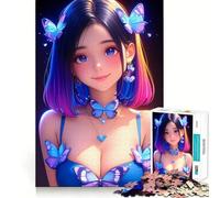 Puzzle da 1000 pezzi con ragazza anime e farfalle per adolescenti,divertente da giocare,ad incastro perfetto,senza spazi vuoti,ideale per una serata in famiglia (50x75cm)