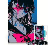 Puzzle da 1000 pezzi con ragazza anime e fiocco rosa per adolescenti,divertente da giocare,con incastri precisi e senza spazi vuoti,ideale per il divertimento in famiglia (50x75cm)