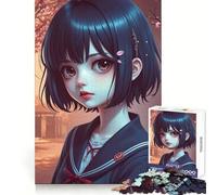 Puzzle da 1000 pezzi con ragazza anime e fiori di ciliegio ideale per adolescenti Pensare in modo strategico creare un'atmosfera serena e rilassante con un design pulito e raffinato per Natale