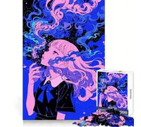 Puzzle da 1000 pezzi con ragazza anime e fumo cosmico, ideale per adolescenti, per un allenamento mentale rilassante, un hobby perfetto e un regalo di Natale (38x26cm)