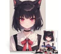 Puzzle da 1000 pezzi con ragazza anime e gatto, carino, per sviluppare le capacità logiche, per un relax consapevole, preciso e ricco di spunti (38x52cm)