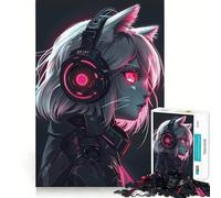 Puzzle da 1000 pezzi con ragazza anime e gatto con cuffie,gioco creativo per sviluppare le capacità di costruzione,incastro perfetto,nessun pezzo si stacca,attività per rafforzare il legame