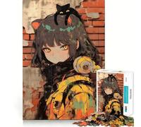 Puzzle da 1000 pezzi con ragazza anime e gatto,ideale per stimolare la concentrazione e creare un puzzle divertente,tagliato al laser per un incastro perfetto Attività per rafforzare il legame