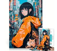 Puzzle da 1000 pezzi con ragazza anime e gatto in città,gioco di costruzione che mette alla prova la concentrazione,facile da assemblare,sicuro e divertente per le vacanze al chiuso (38x52cm)
