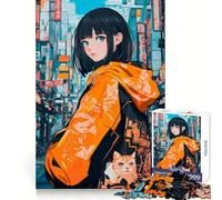 Puzzle da 1000 pezzi con ragazza anime e gatto in città, ideale per adolescenti, stimola la memoria, crea un'atmosfera rilassante e crea una sorpresa festiva (38x26cm)
