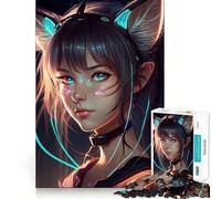 Puzzle da 1000 pezzi con ragazza anime e gatto in stile neon,ideale per ragazzi,per stimolare la mente,con pezzi di dimensioni uniformi e precisi,perfetto per un'attività di gruppo rilassante