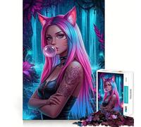 Puzzle da 1000 pezzi con ragazza anime e gomma da masticare in un'ambientazione fantasy,per adulti Gioco di abilità mentale,taglio laser per un incastro perfetto,attività gratificante