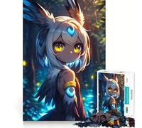 Puzzle da 1000 pezzi con ragazza anime e gufo nella foresta,ideale per adolescenti Un'attività divertente che stimola la mente,richiede precisione nel taglio e favorisce il rilassamento (50x75cm)