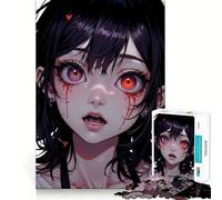 Puzzle da 1000 pezzi con ragazza anime e lacrime di sangue Divertimento assicurato,taglio laser per un incastro perfetto Attività ideale per rafforzare i legami affettivi (50x75cm)